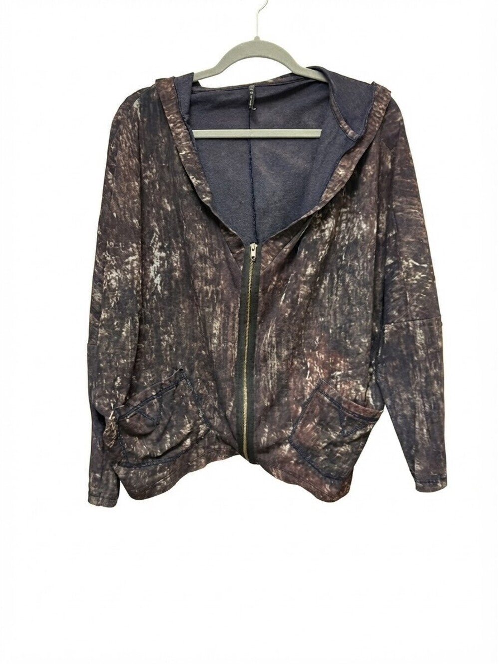 Materia Full Zip Hoodie Jacket Women's Med 44/46 Brown Black Distressed Oversize